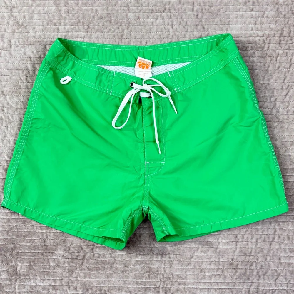 Sundek Mens Green Rainbow Stripe Board Shorts Swim Trunks Size 30 M502BDTA100